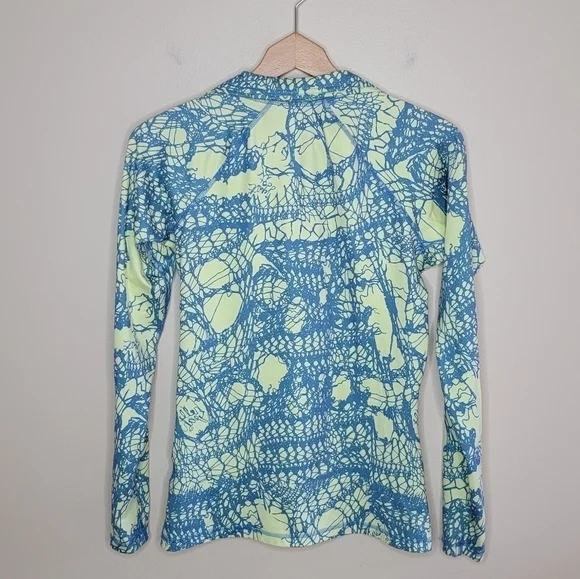 Nike Pro | Pastel Yellow & Blue Abstract Print Half Zip Pullover Top Size Medium - Picture 2 of 5